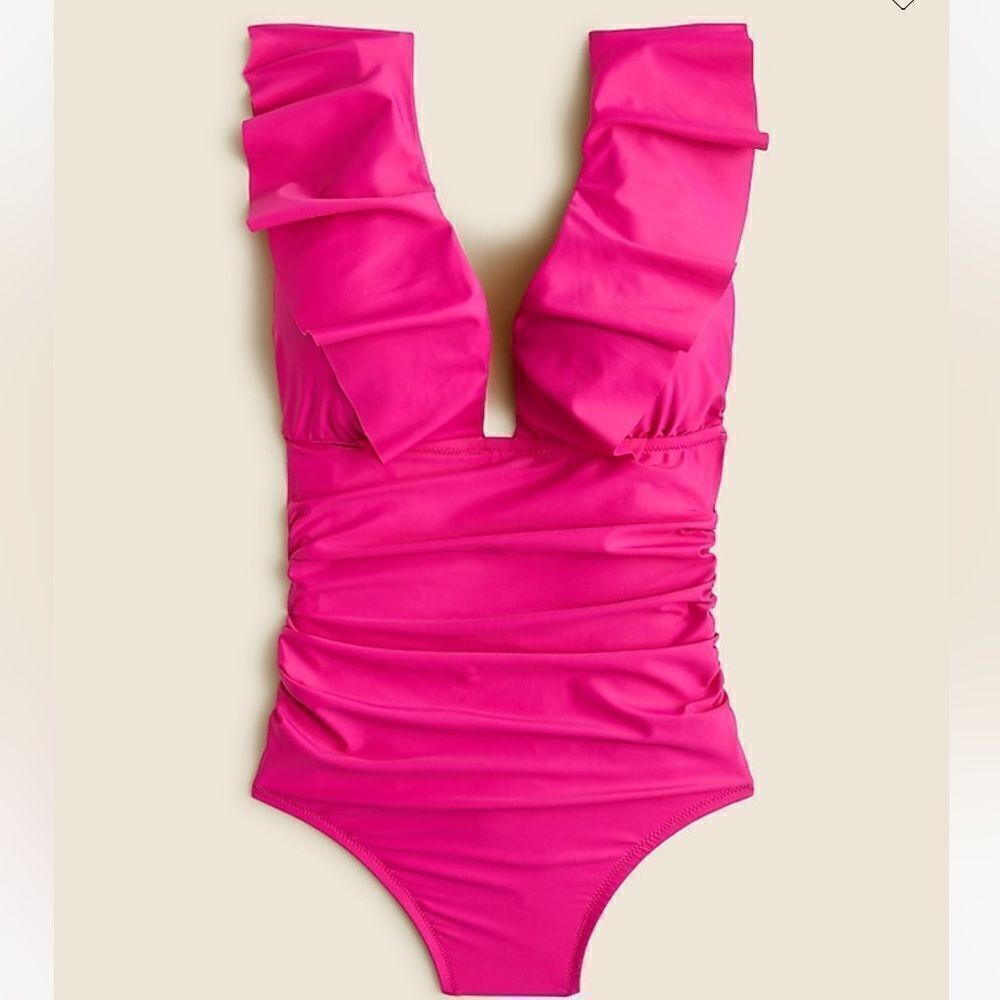 J. CREW Ruched Ruffle V-Neck One Piece Swimsuit - Picture 1 of 7
